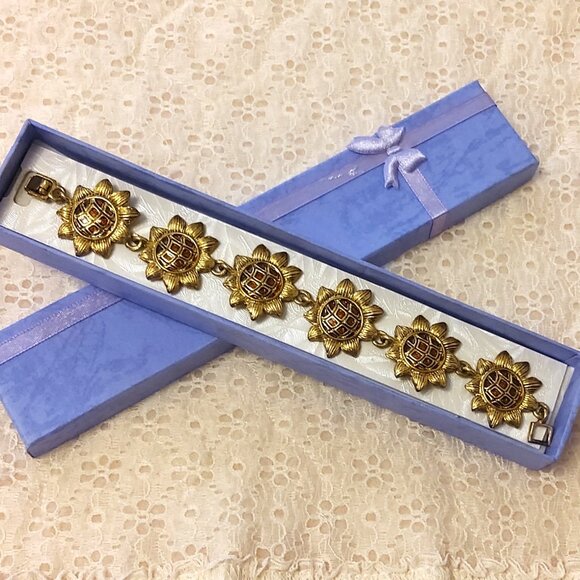 New Multi Link Sun Flowers Gold Tone Bracelet Women's Jewelry Gifts - Picture 5 of 7